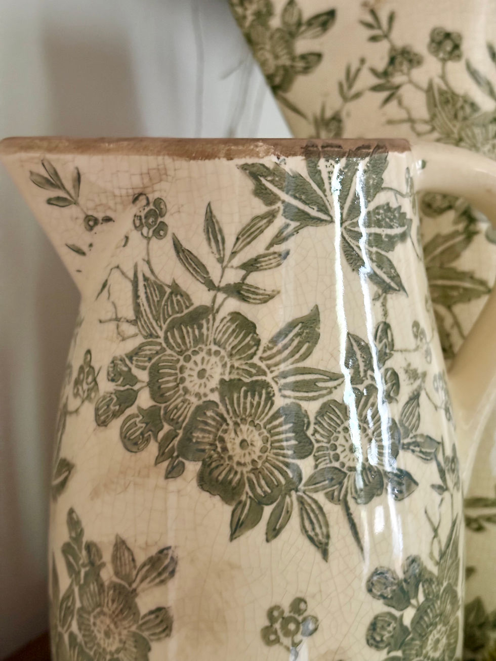 Thumbnail: Stoneware Green Vintage Floral & Leaf Jug | 2 sizes