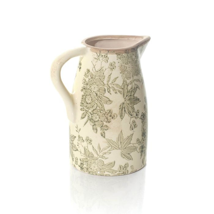 Thumbnail: Stoneware Green Vintage Floral & Leaf Jug | 2 sizes