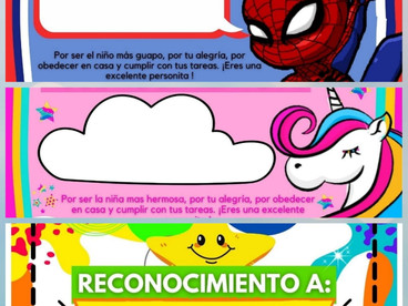 Diploma para el día del niño, HOMBRE ARAÑA, UNICORNIO Y ESTRELLITA🧡💙💜💚🧡💙💕💚❤️💜