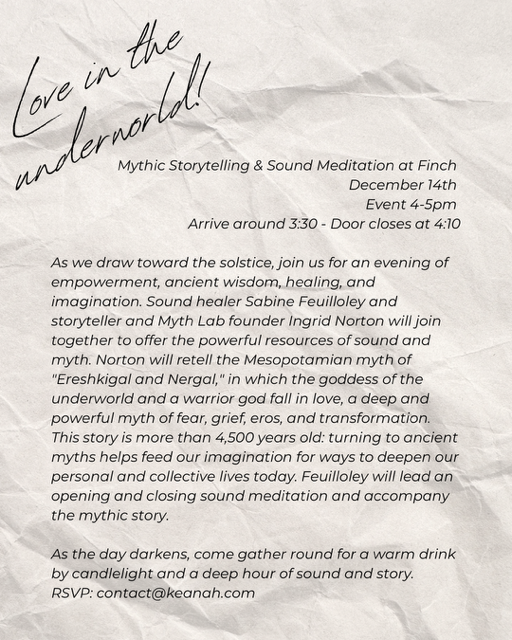 Love in the Underworld: Mythic Storytelling & SoundMeditation at Finch