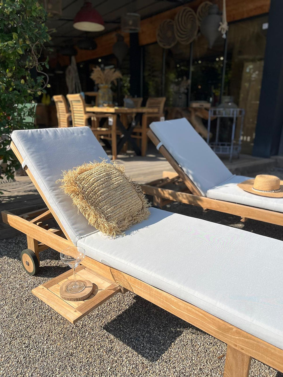 Miniature : transat en bois de teck avec matelas