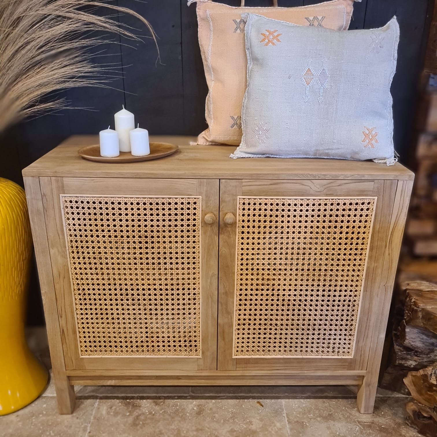 Commode en teck et cannage LEA