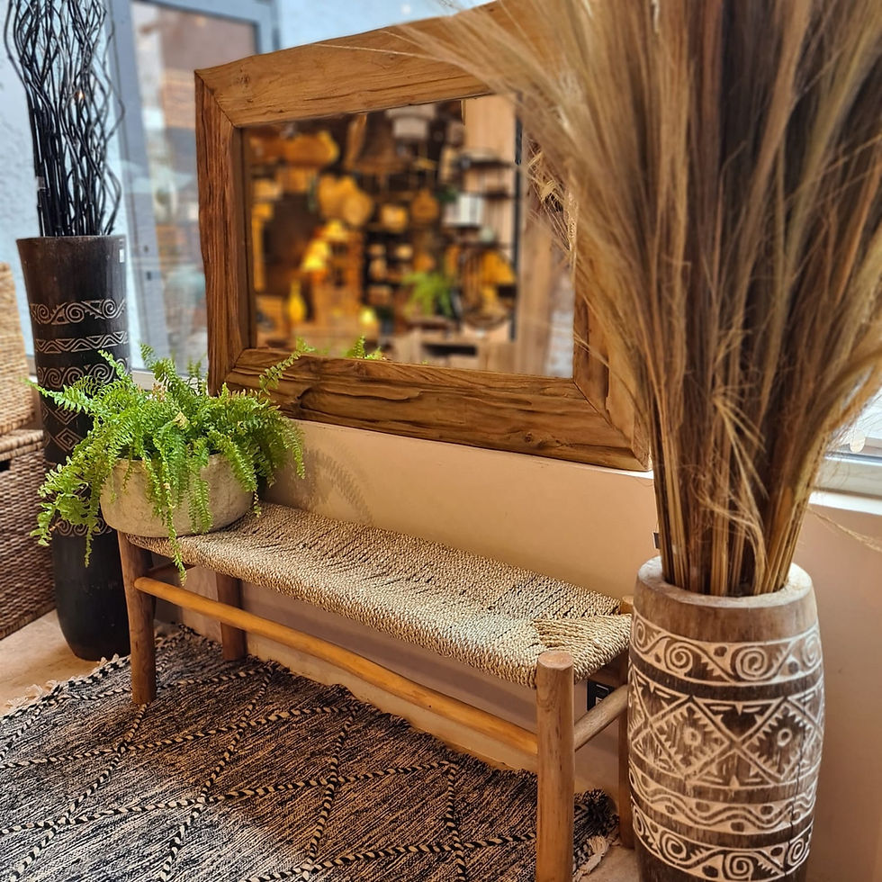 Miniature : banc en teck et sisal vu de face
