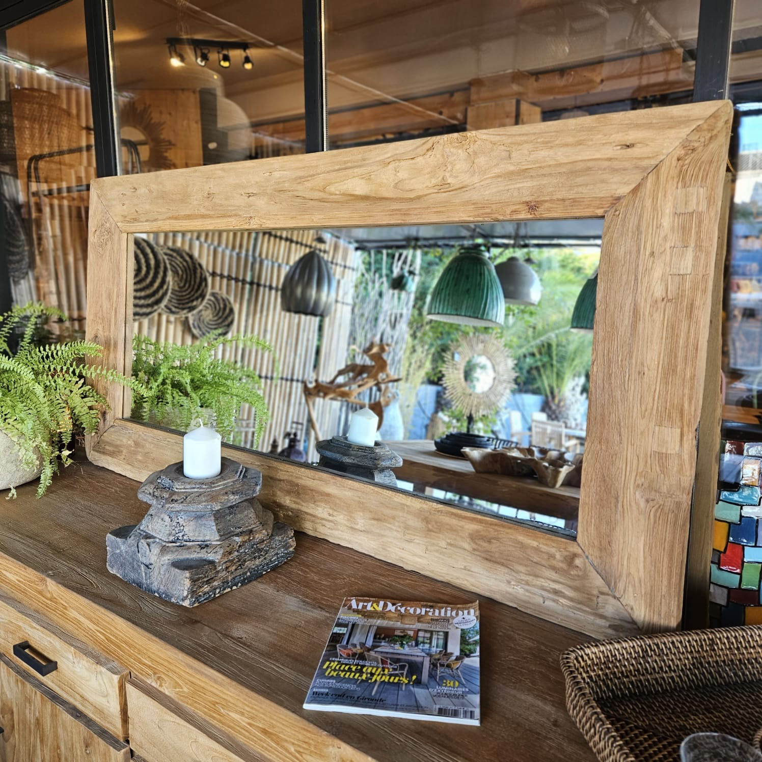 miroir rectangulaire en teck vu de face