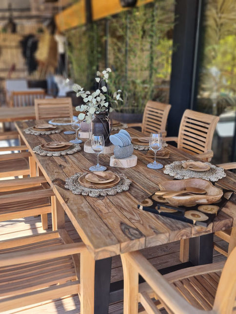 Table de jardin, ensemble de jardin, table à manger en bois, table extérieur en teck, chaise de jardin en teck, chaise en teck