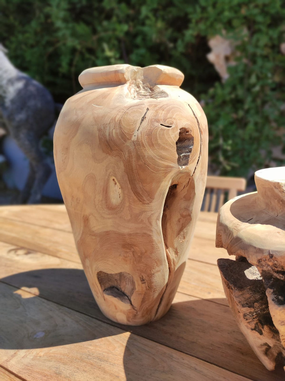 Miniature : vase en teck vue de face