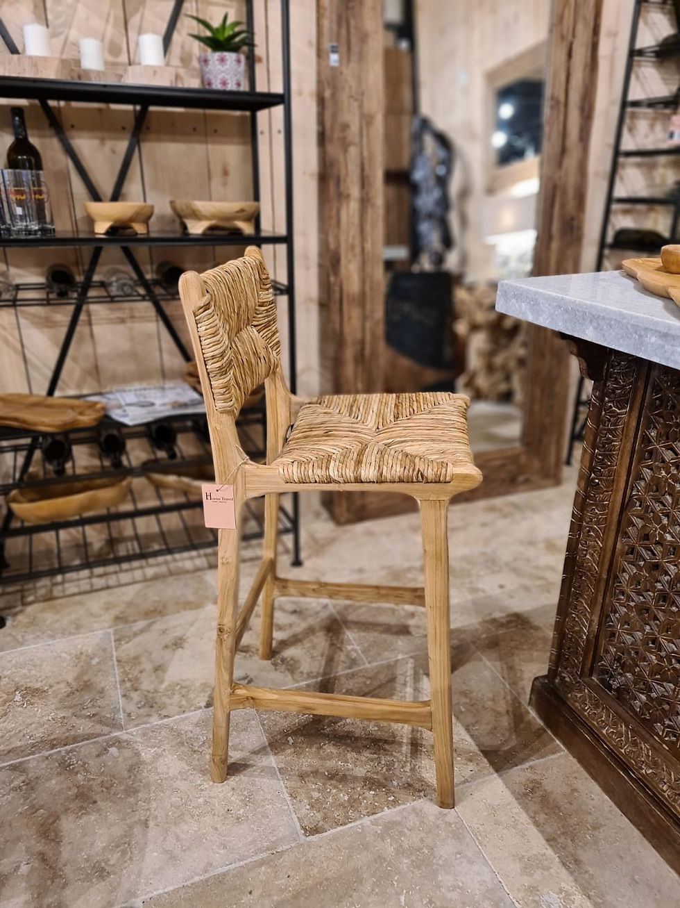 Miniature : tabouret de bar en teck et bananier