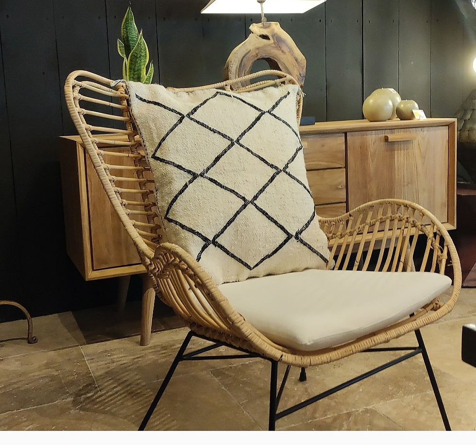 fauteuil en rotin et métal vu de face