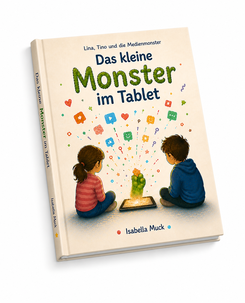 Book cover: 'Das kleine Monster im Tablet' by Isabella Muck.