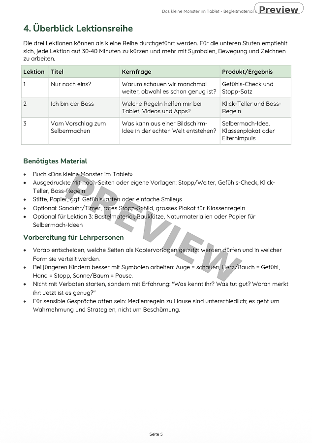 Lesson overview from an activity book for children on media education