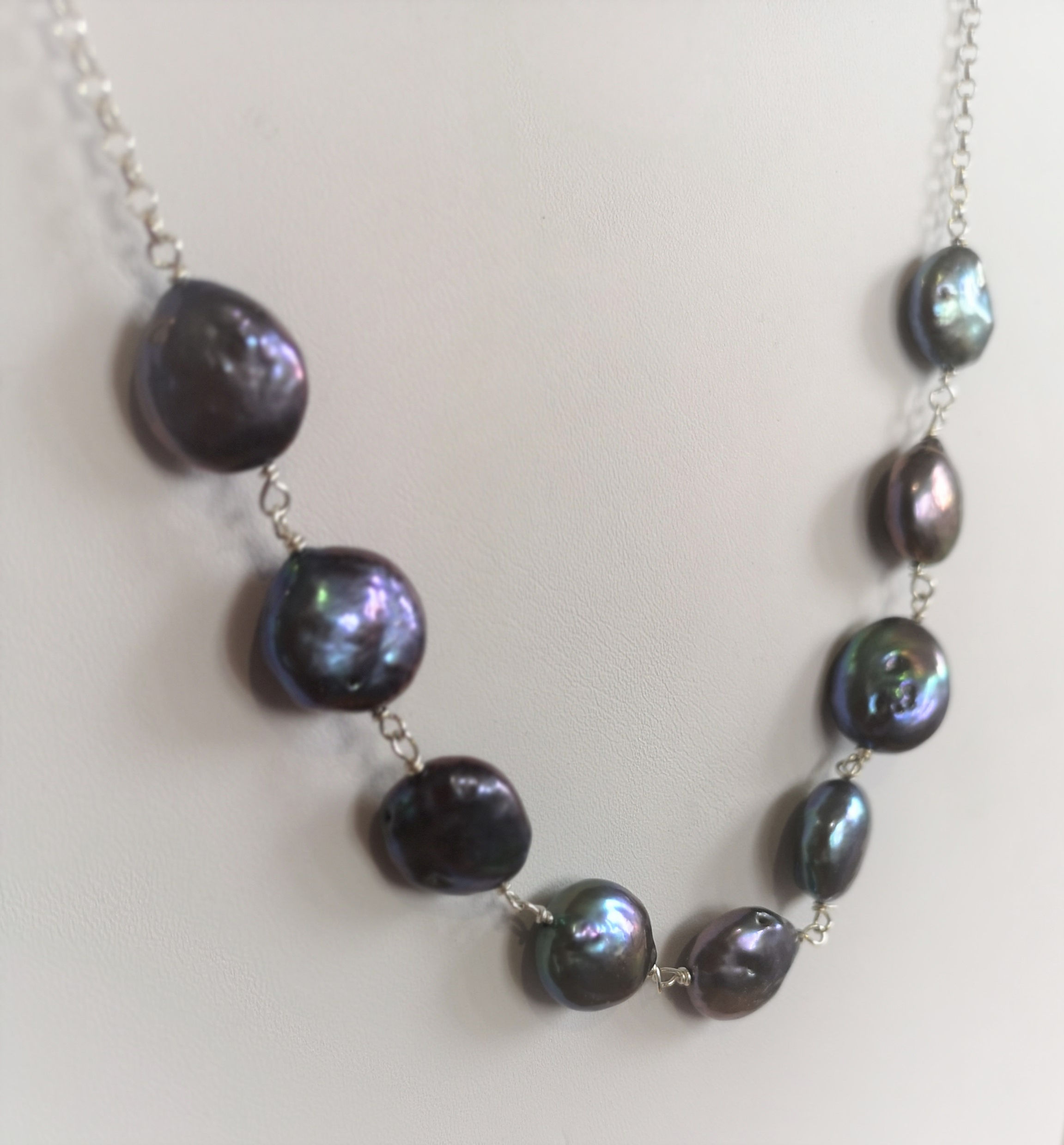 Rosary linked Pearl coins with Sterling Silver chain