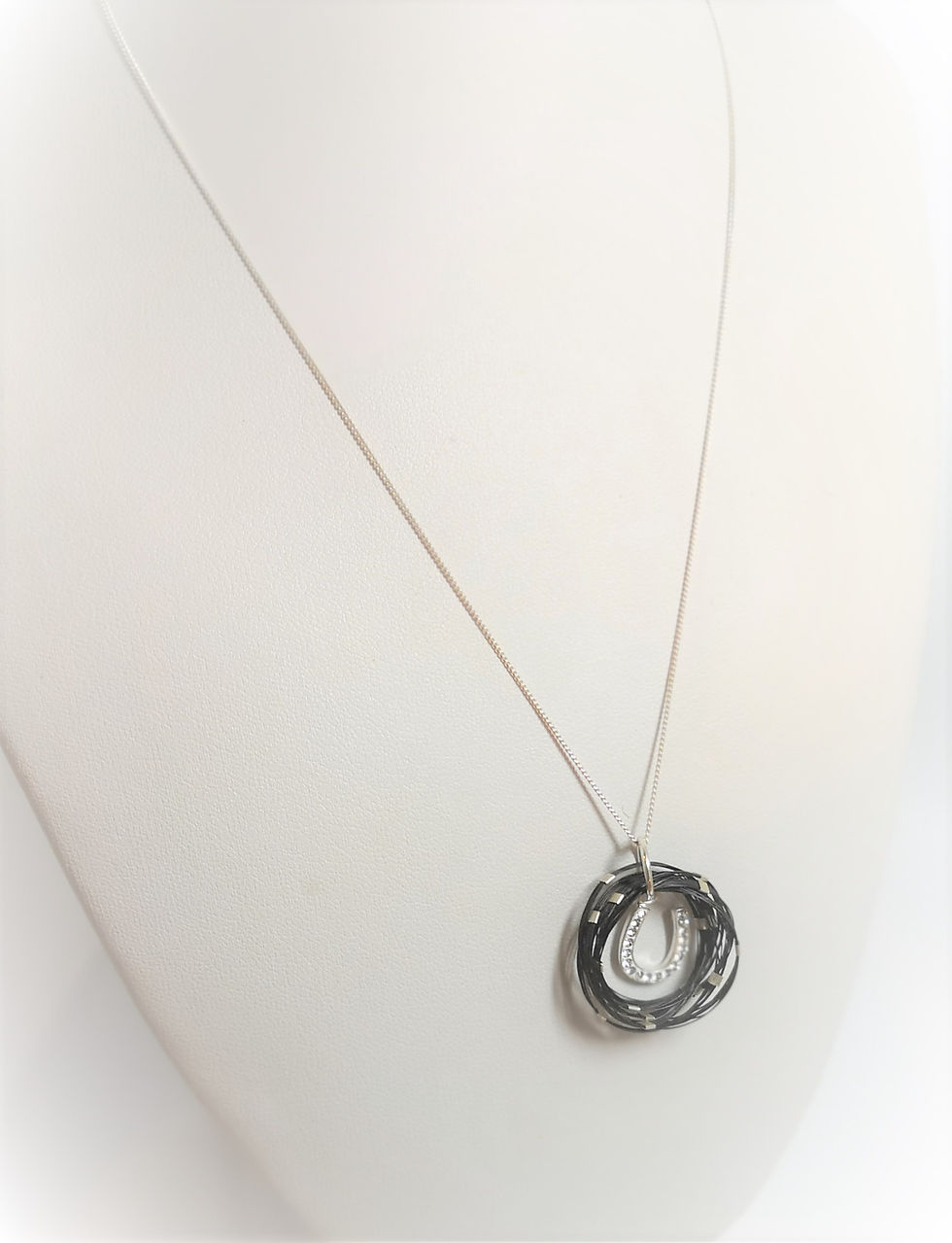 Thumbnail: Mobius bead of horse hair loops with Sterling Silver