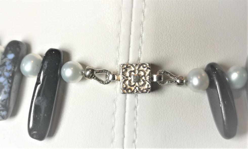 Thumbnail: Mint pearls and Black Agate necklace
