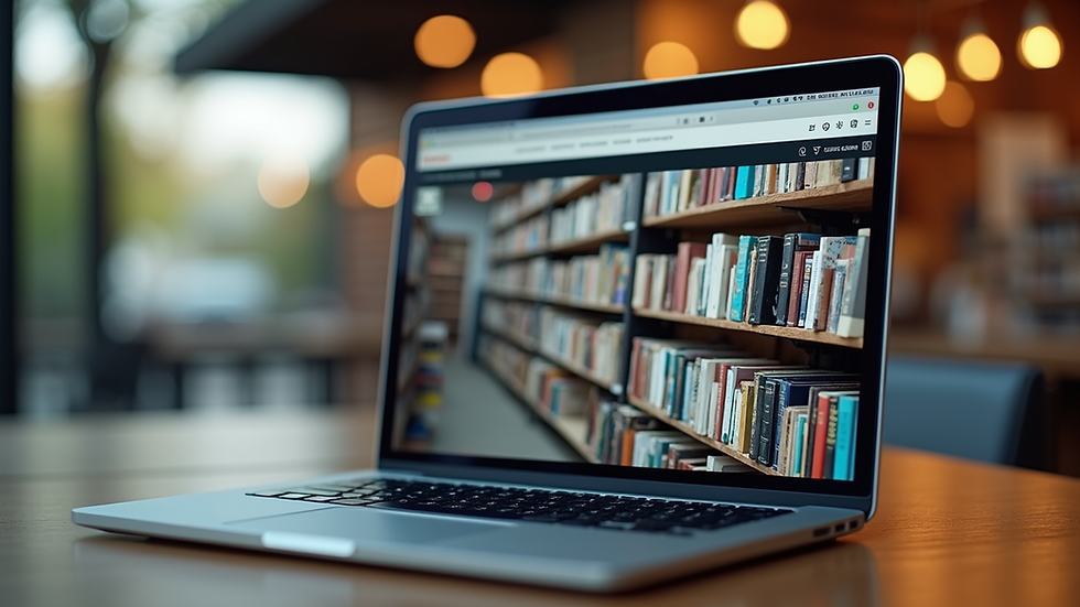 Close-up view of a laptop screen showing an online bookstore with used books