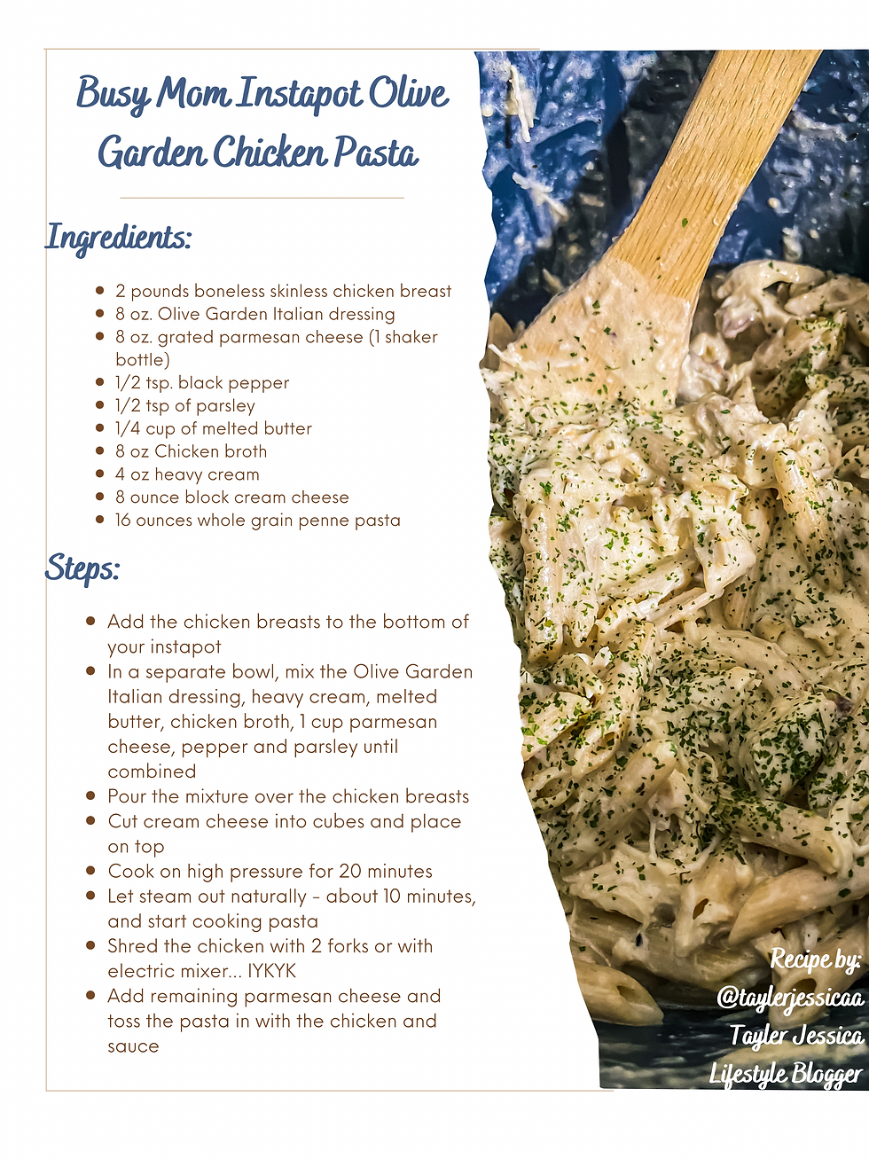 Busy Mom Instapot Olive Garden Chicken Pasta