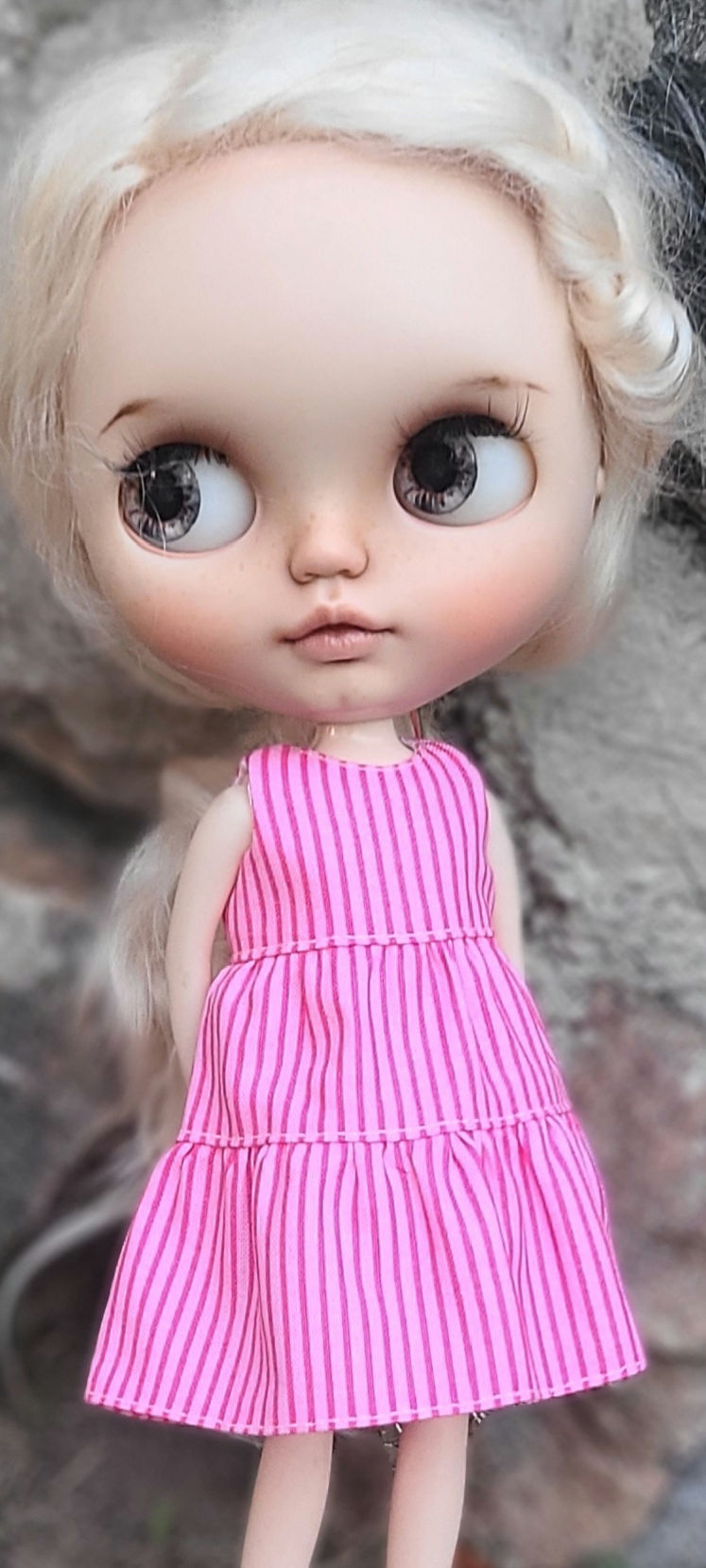 Thumbnail: PINK Striped  Dress & Reversable Petal Hat