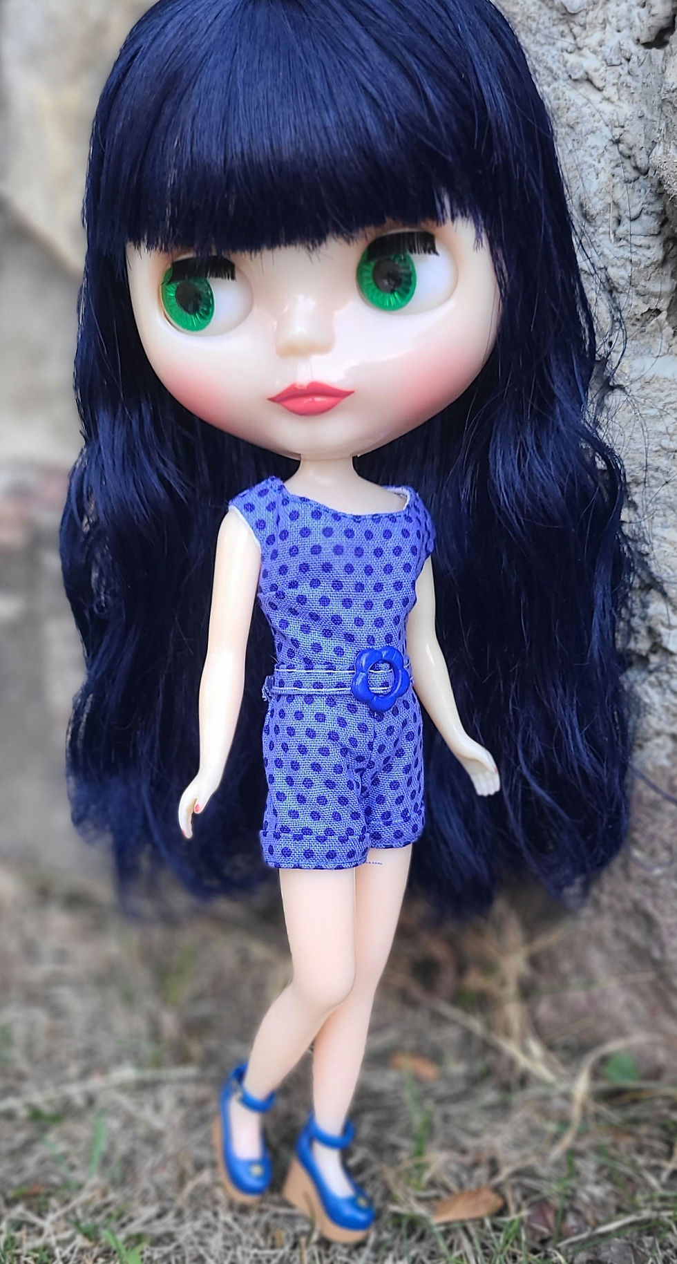 Thumbnail:  Blue on Blue Retro Polka-Dot Romper 