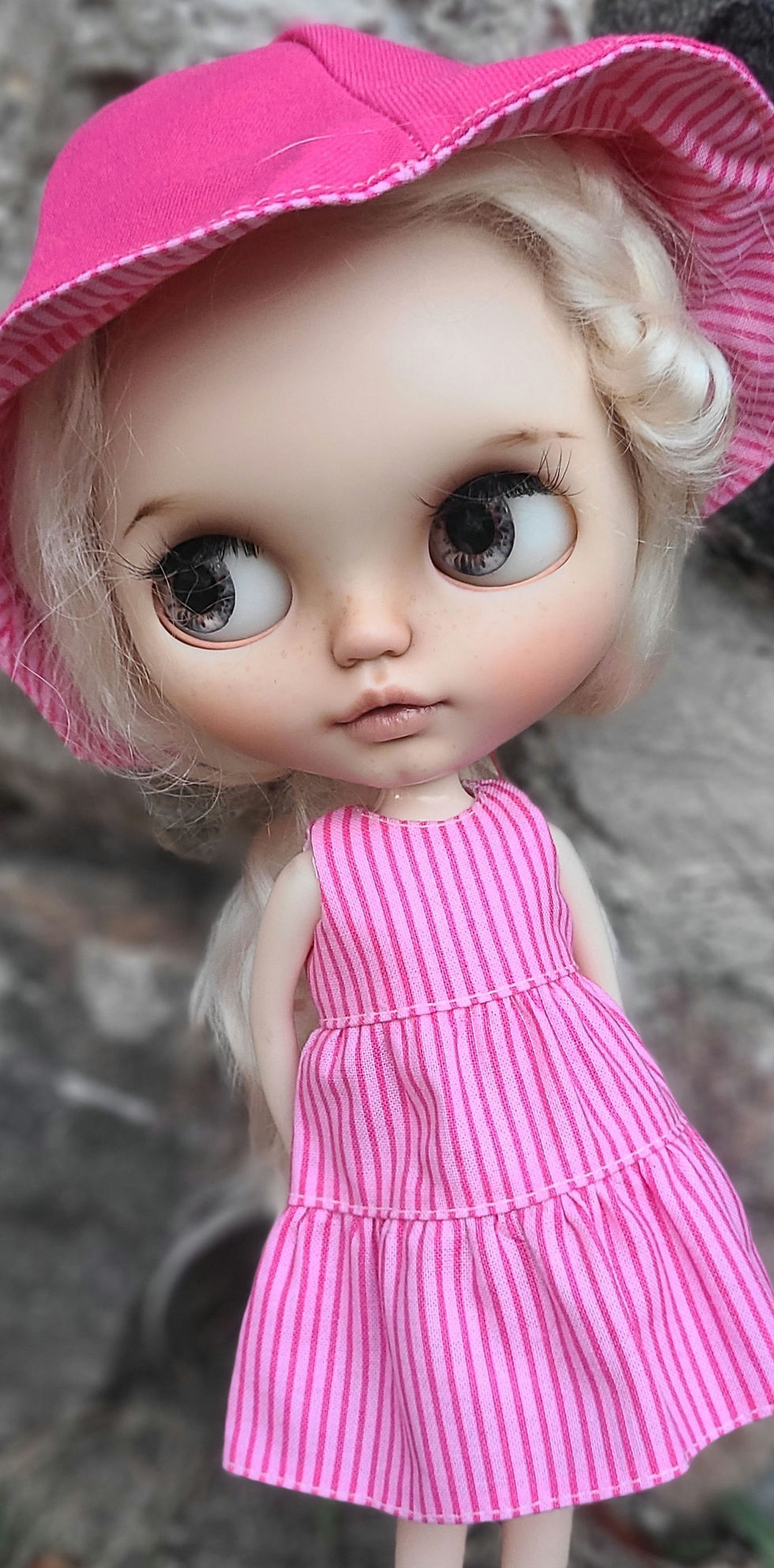 Thumbnail: PINK Striped  Dress & Reversable Petal Hat