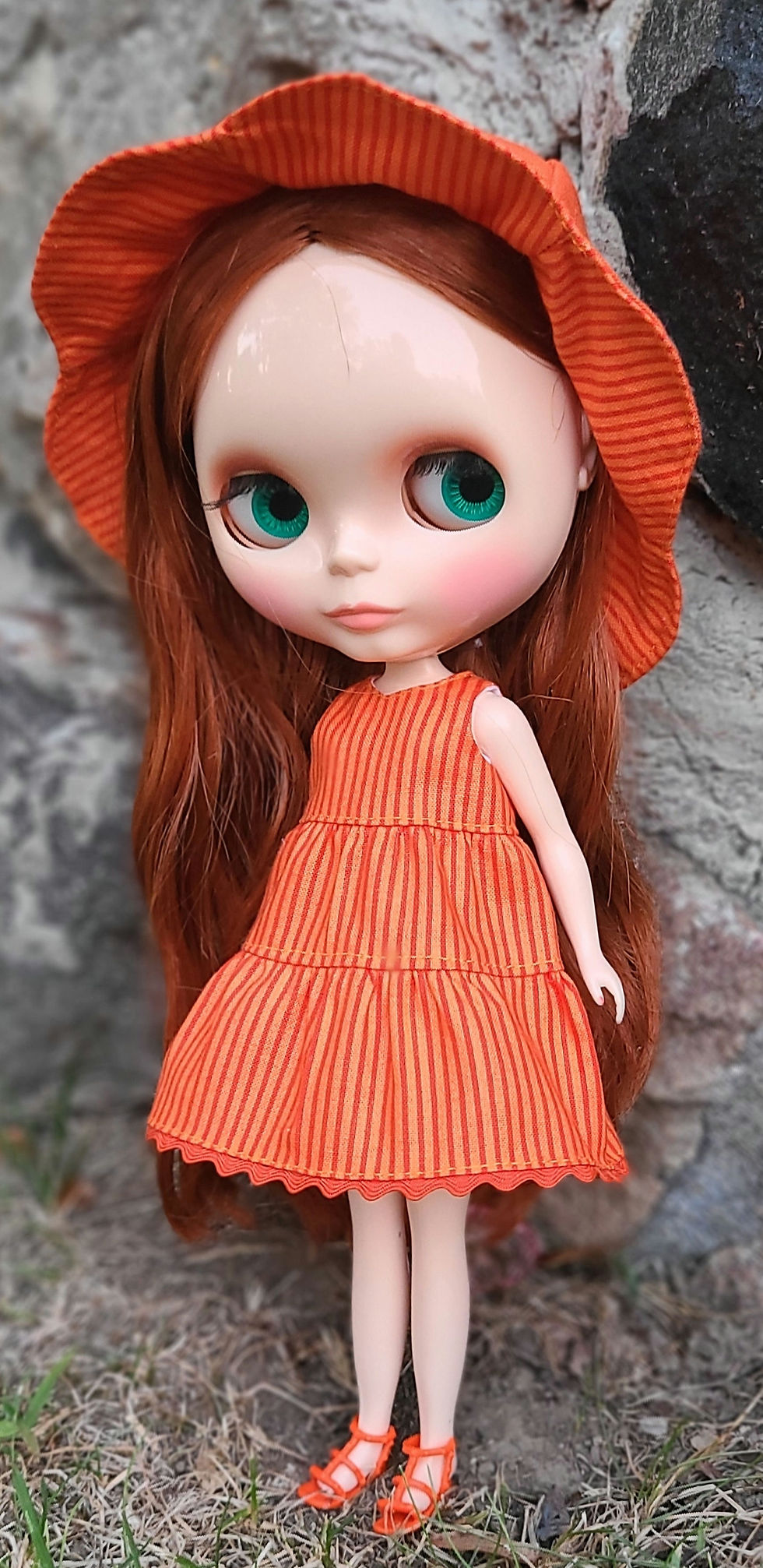 Thumbnail: Orange Striped  Dress & Reversable Petal Hat