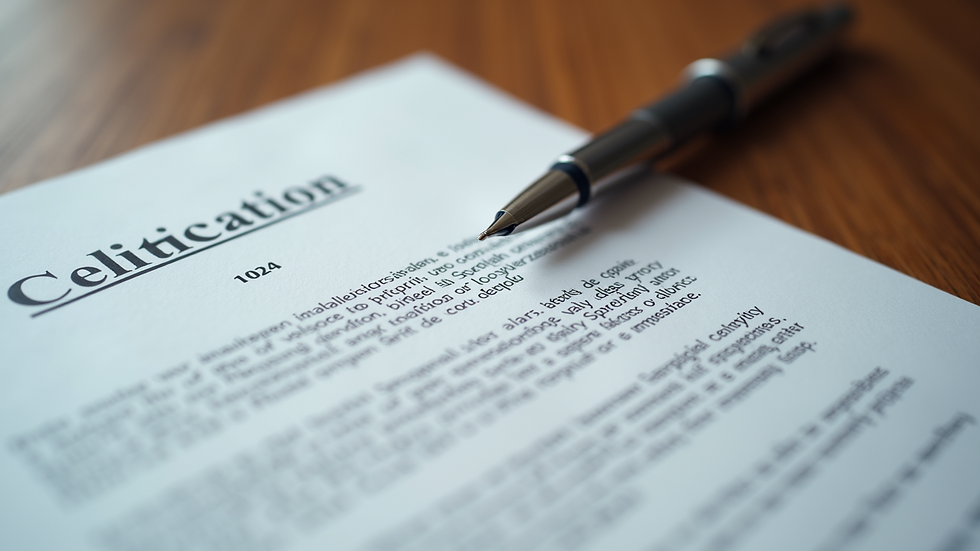 Close-up view of a legal document with a pen on a wooden desk