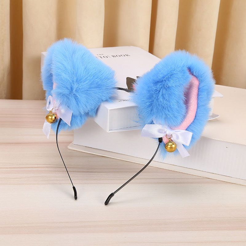 Thumbnail: Plush Rabbit Sexy Cat Ears Headband for Women Girls Lace Bow Necklace Plush Bell