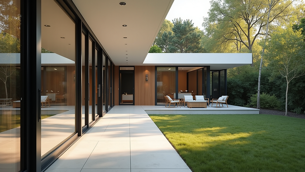 Eye-level view of a modern home featuring impact windows and doors