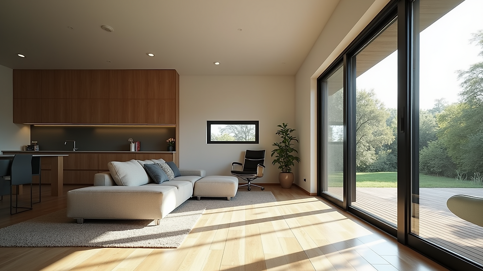 Eye-level view of a modern home with new energy-efficient windows