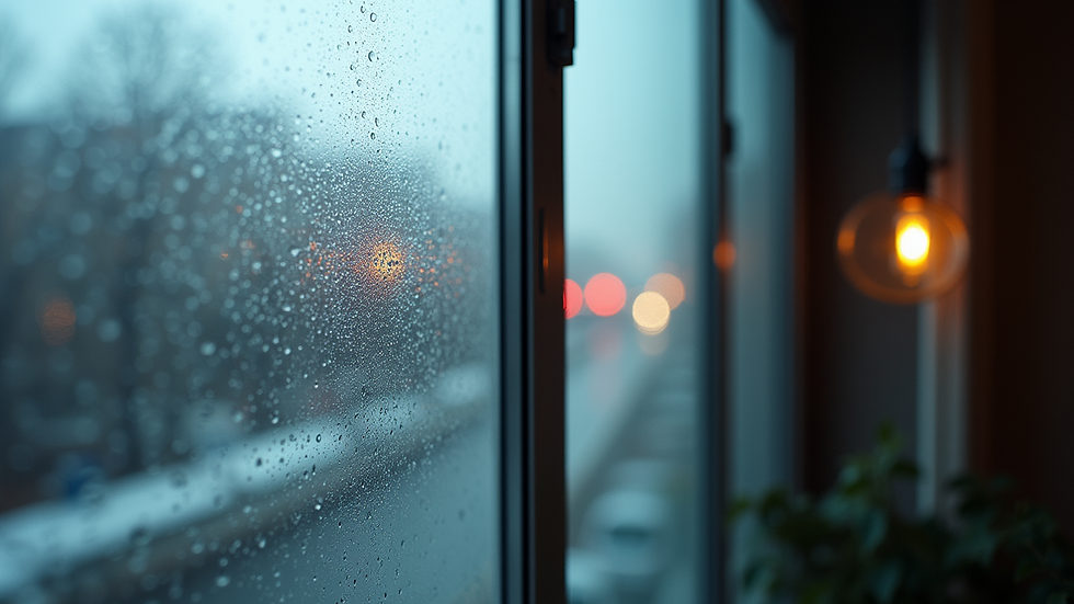 Close-up view of a window with condensation between the panes