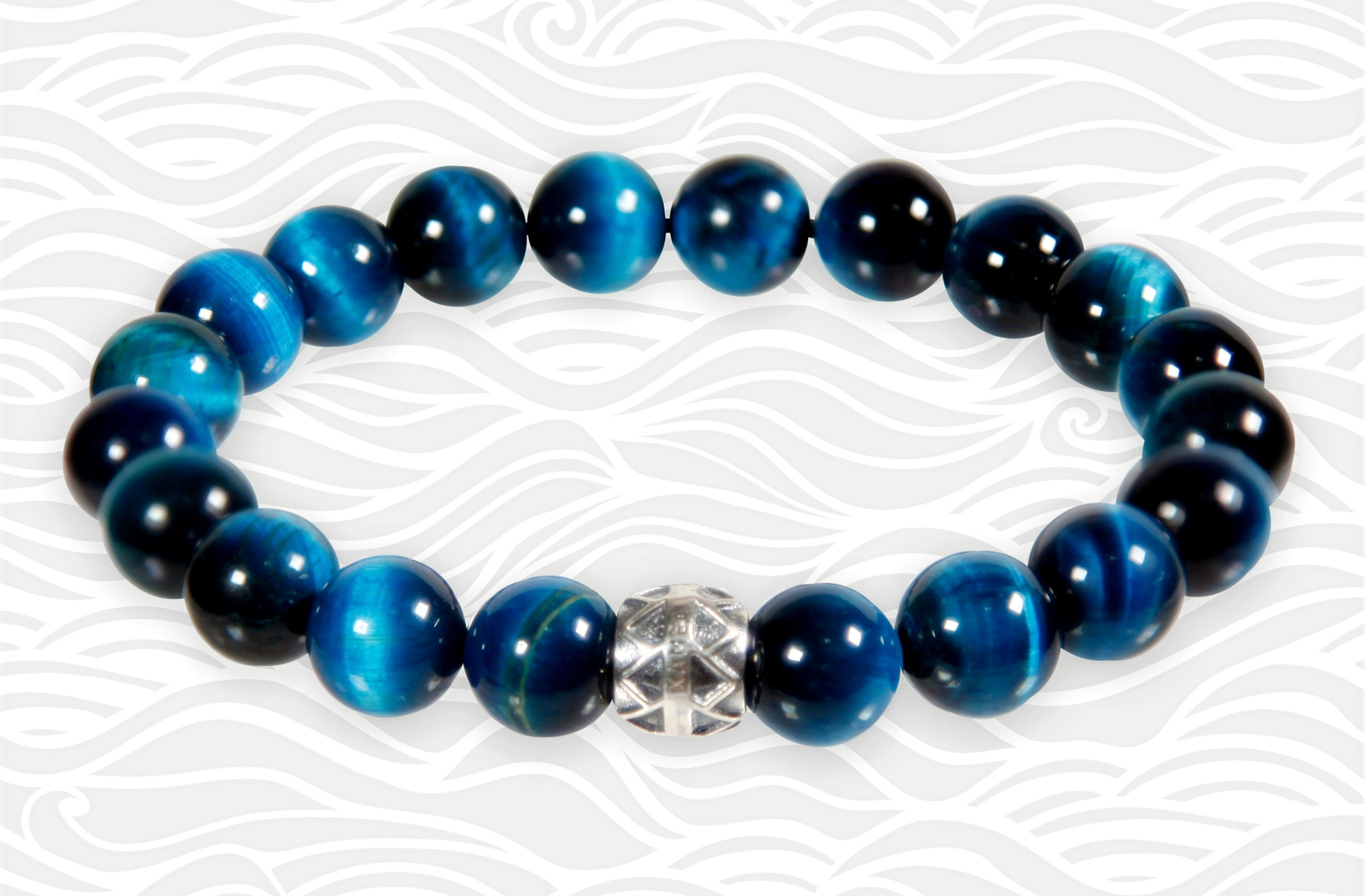 Pono O Ke Kai Bracelet 10mm Blue Grn Tiger Eye