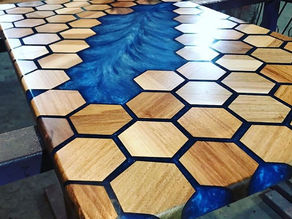 Wood and resin dining table