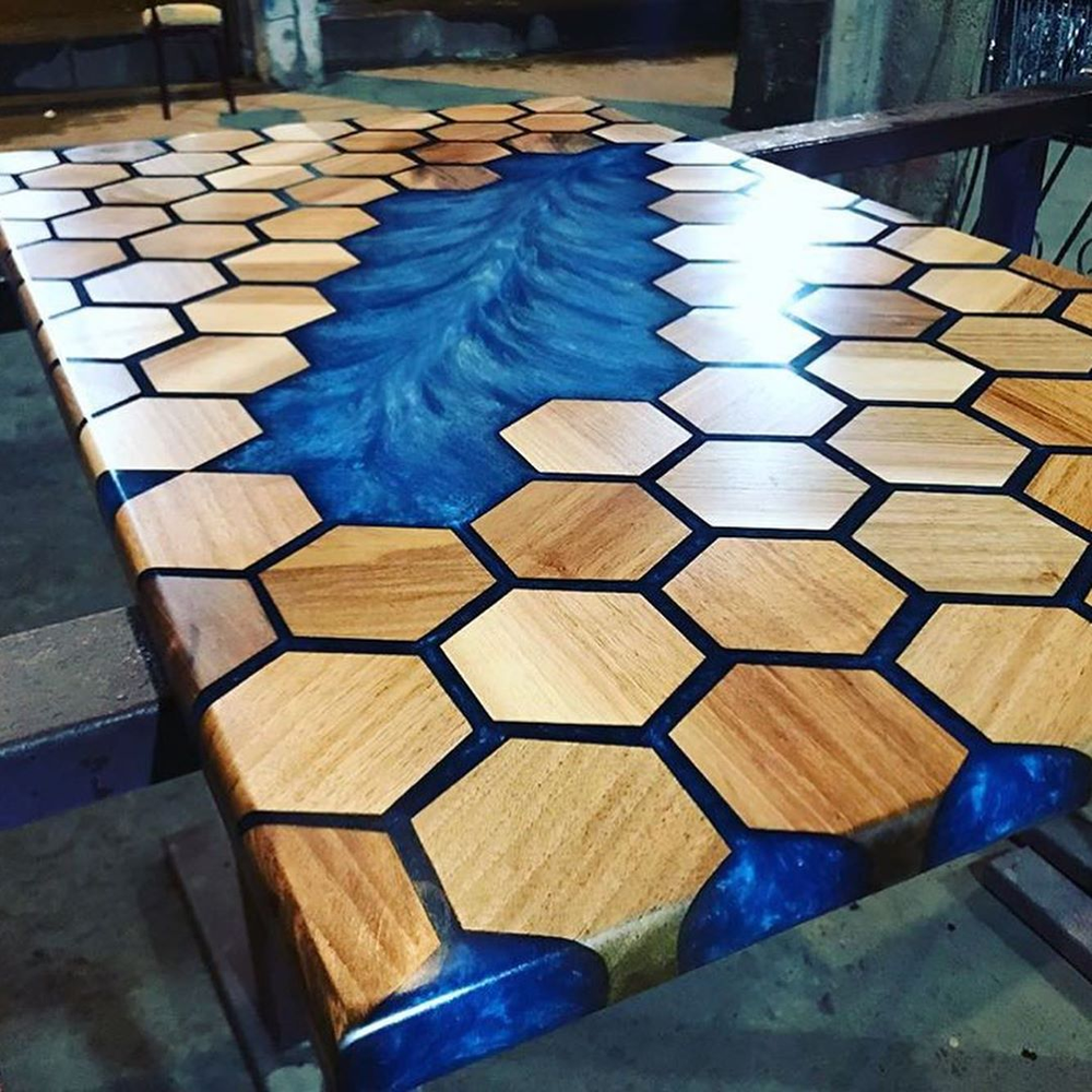 Wood and resin dining table