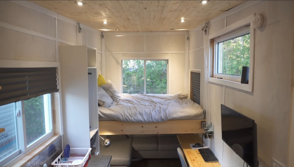 DIY tiny house with Clever Elevator Bed Build by Young Man Super Cheap.