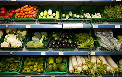 Various fresh vegetables in supermarket.