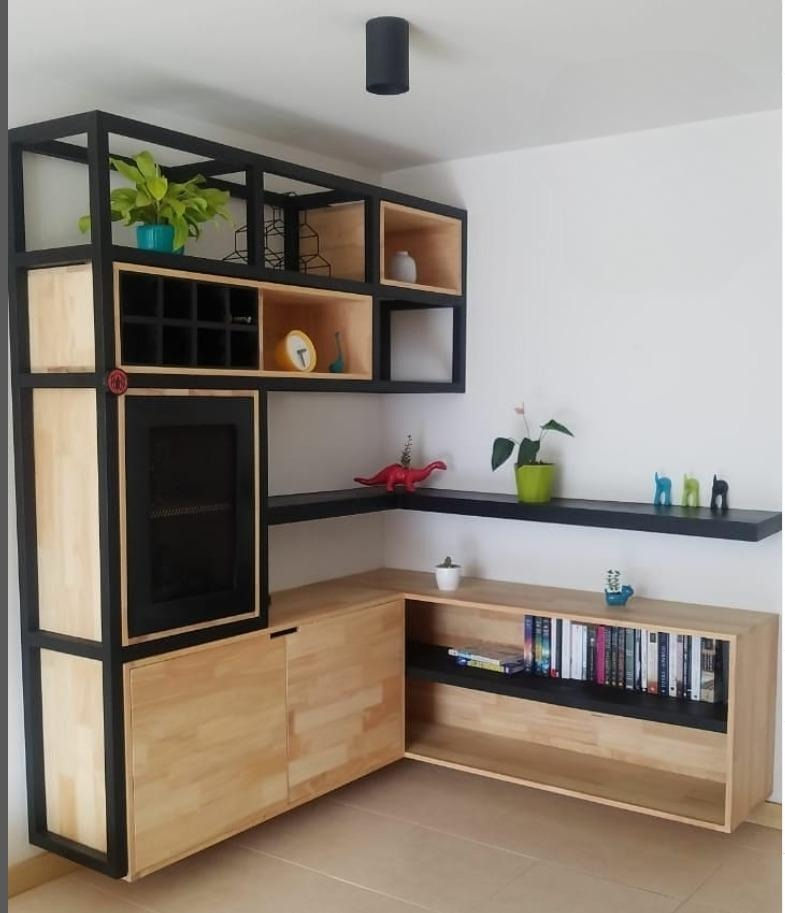 Biblioteca esquinera moderna, madera maciza