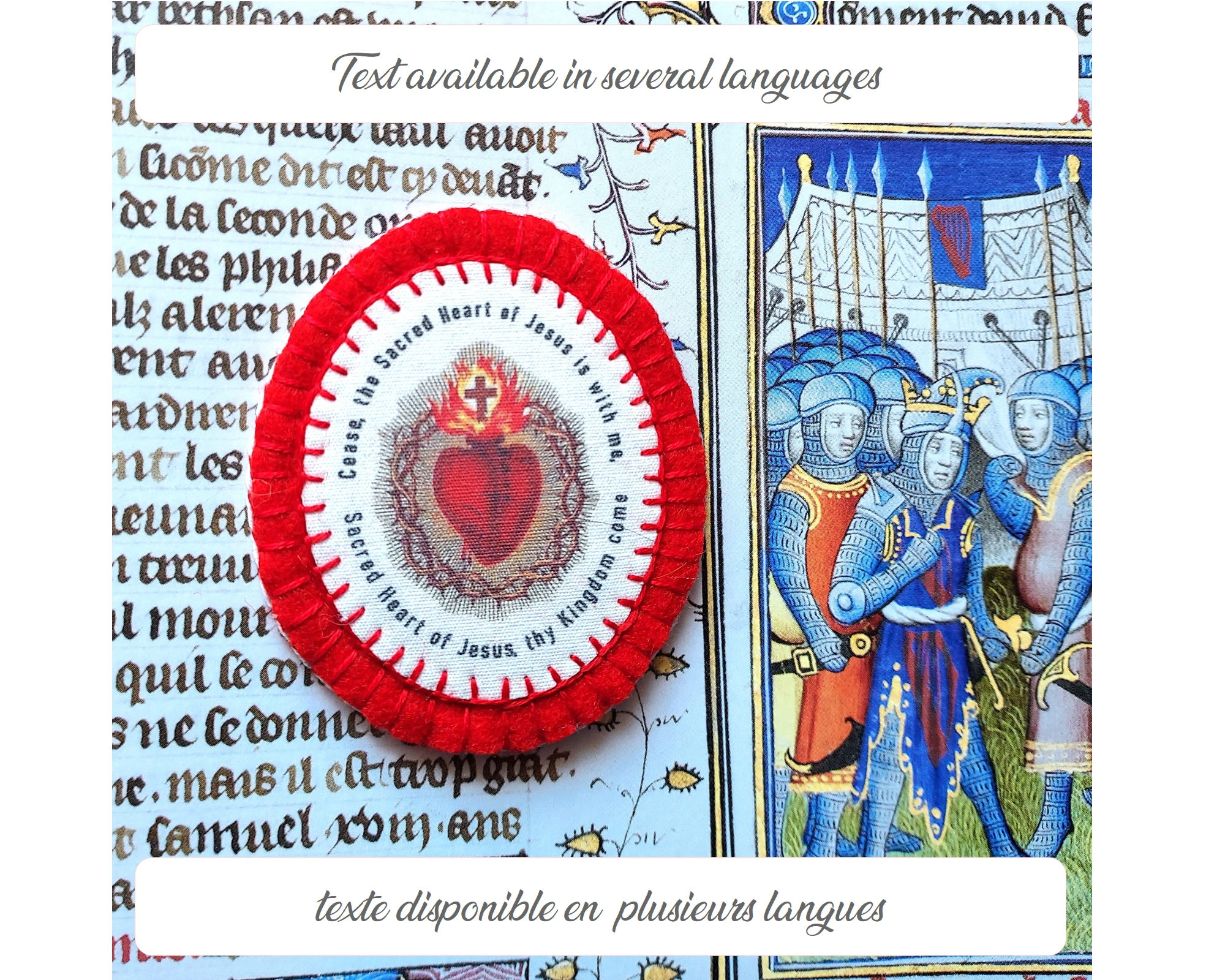 Médaille brodé main "Sacré-Cœur"