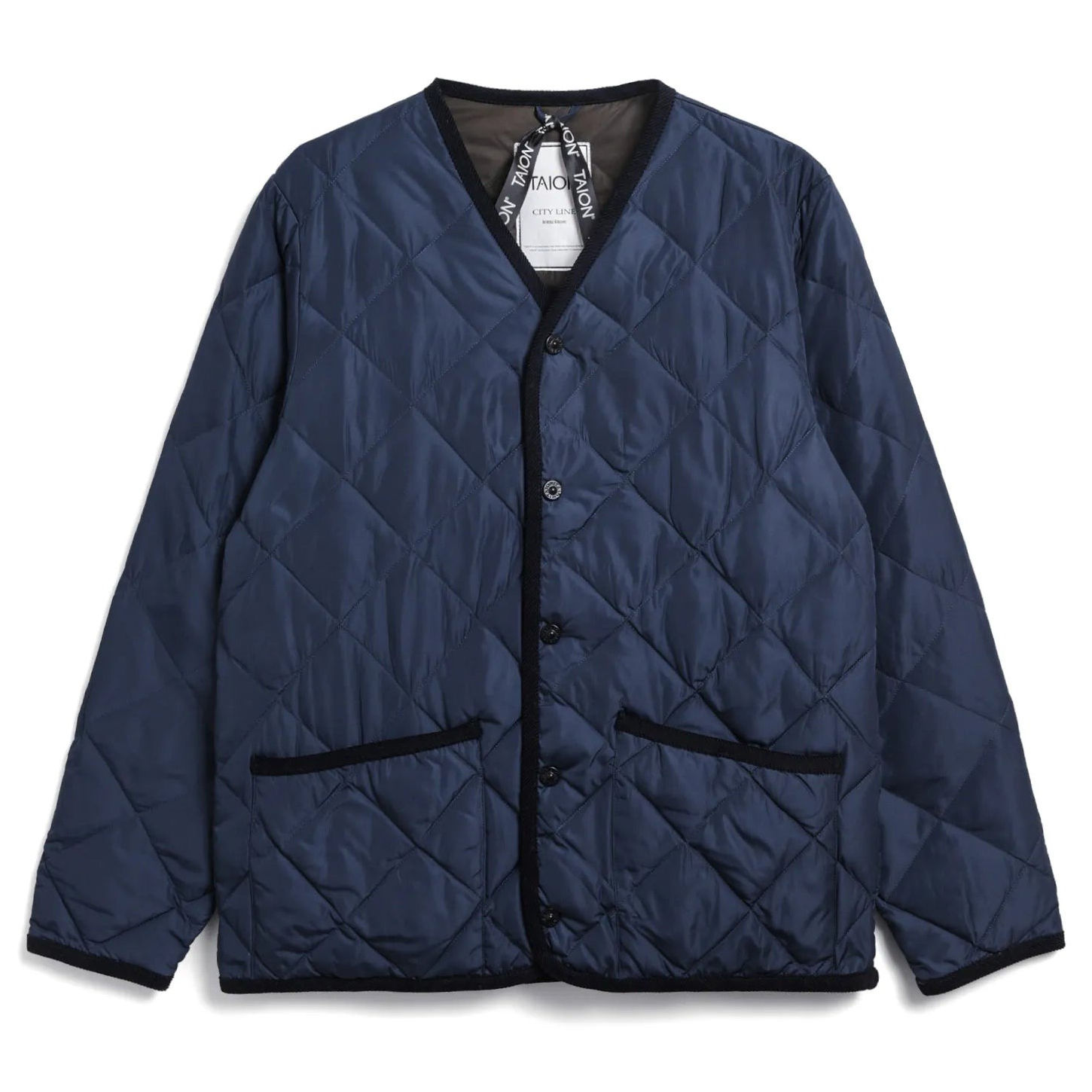 TAION Piping V Neck Down Cardigan Navy