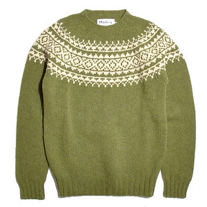HARLEY OF SCOTLAND Chunky Yoke Supersoft Crewneck Sweater Olive Grove / Cream
