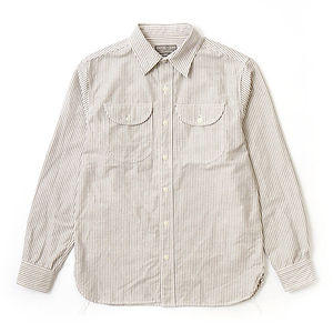 EMPIRE & SON L/S Utility Work Shirt White Navy Stripe