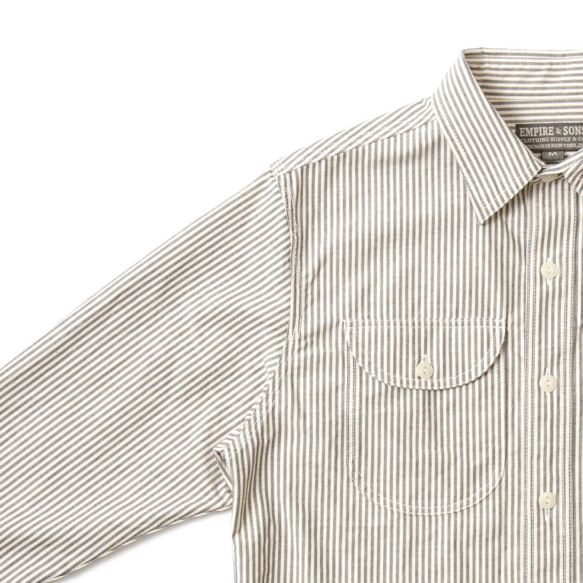 Thumbnail: EMPIRE & SON L/S Utility Work Shirt White Navy Stripe