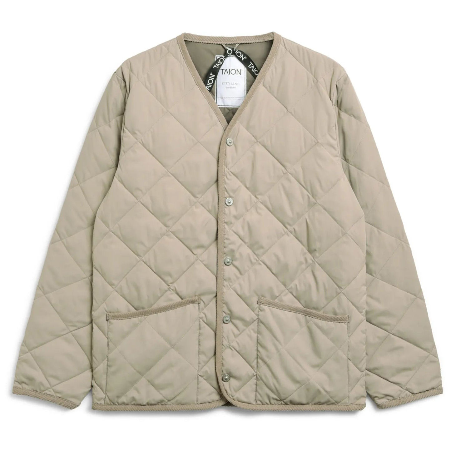 TAION Piping V Neck Down Cardigan Dark Beige