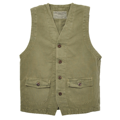 CHESAPEAKE'S St. Michel Linen Work Vest Military Green | Pereffs