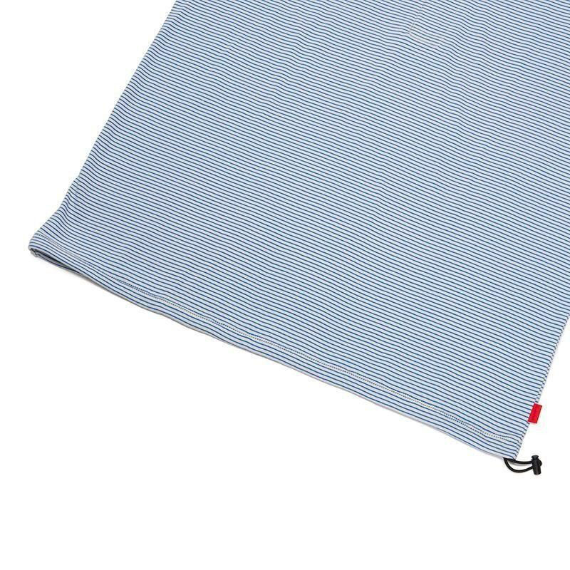 Thumbnail: HEALTHKNIT Narrow Border Wide Henley Neck T-shirt Natural x Blue