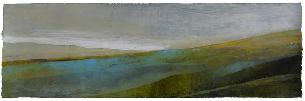 Wide verdant valley white sky over h