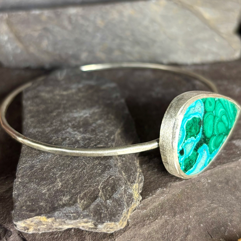 Thumbnail: Malachite  Chrysocolla Gemstone Bangle Sterling Silver 