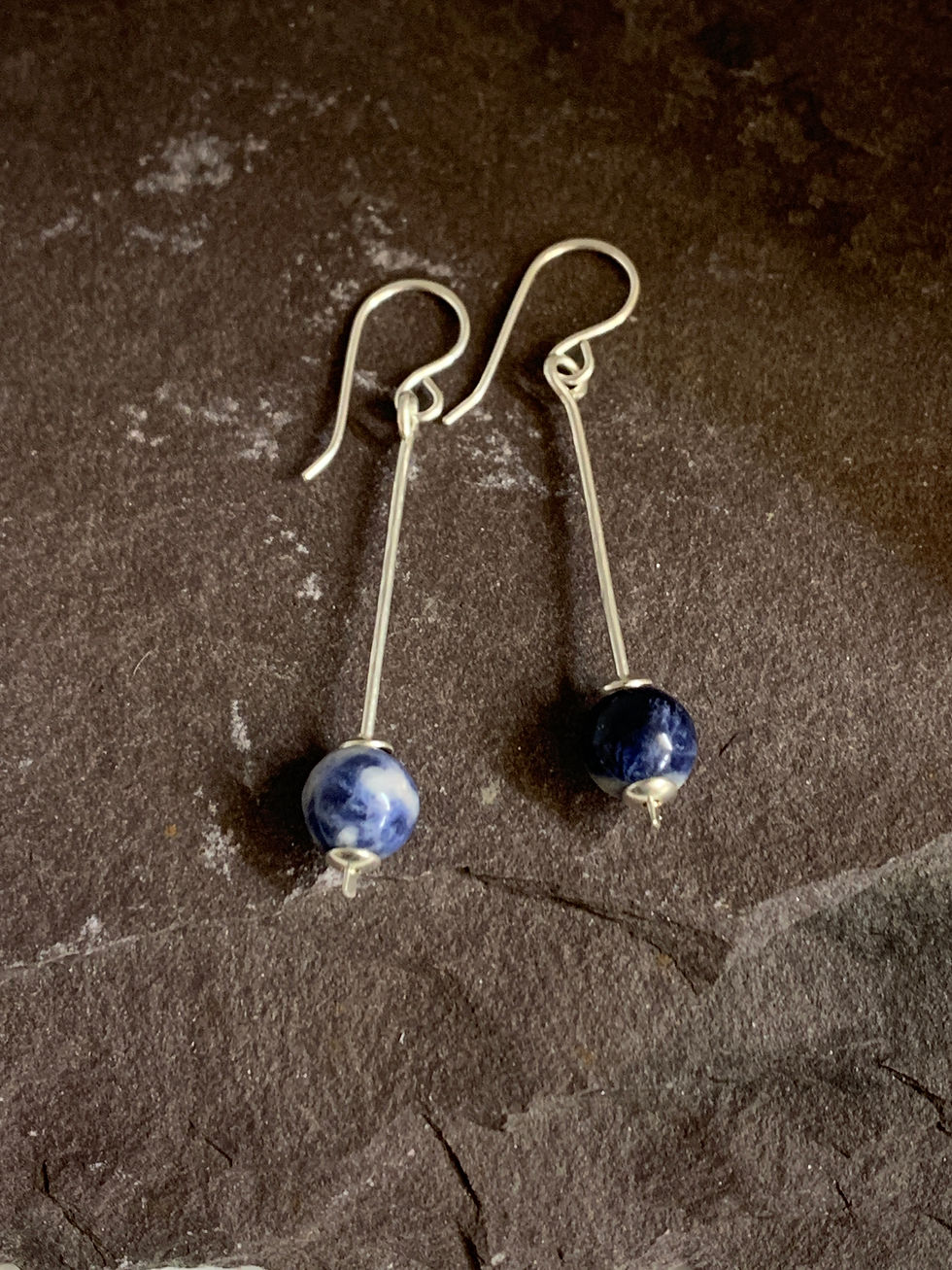 Sodalite Gemstone Earrings with Silver Hooks