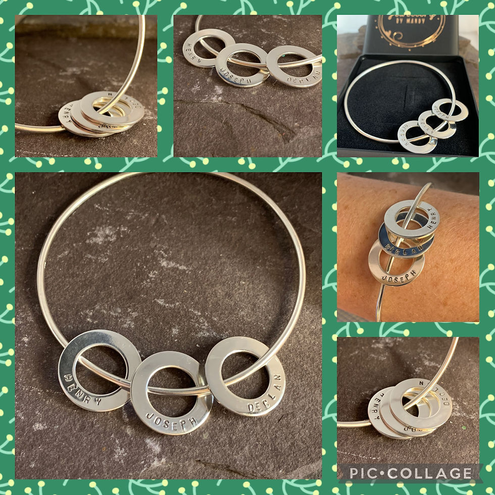 Thumbnail: Named Disc Bangle, Silver Names Bracelet