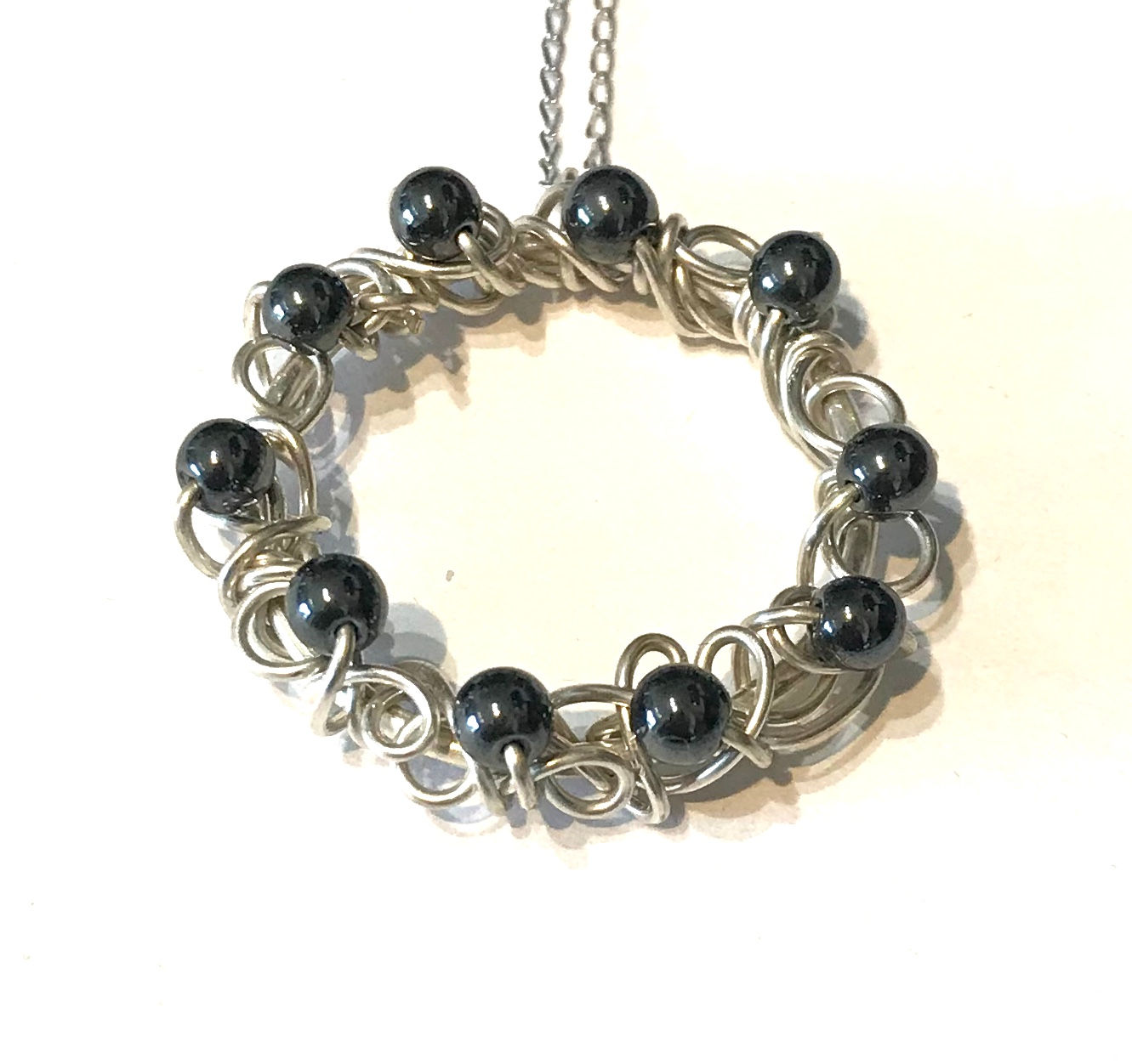Hematite Gemstone Pendant, Sterling Silver Wire Wrapped Gemstone Necklace