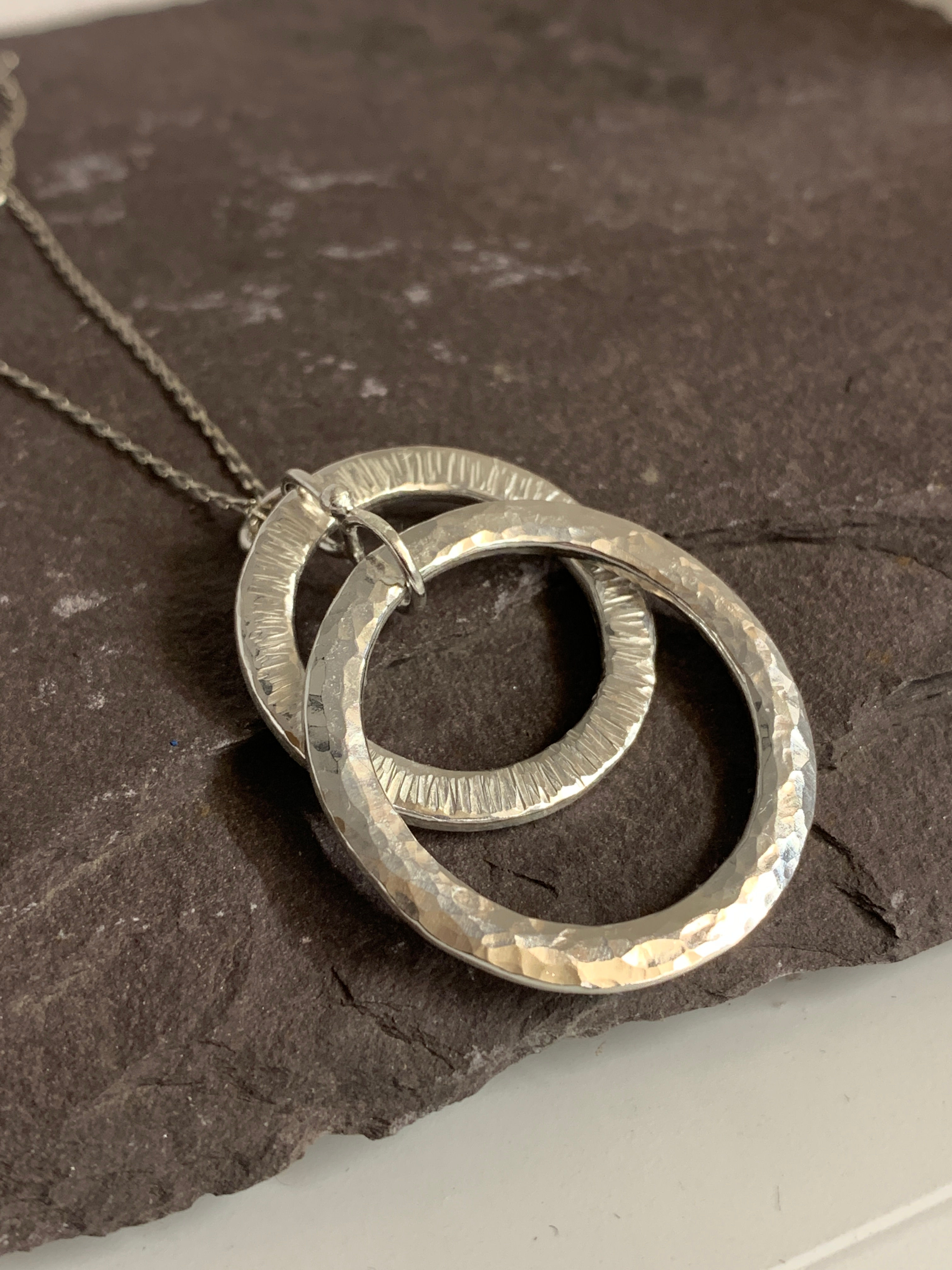 Double Hooped Pendant Necklace, Sterling Silver Circles, Dangly Earrings