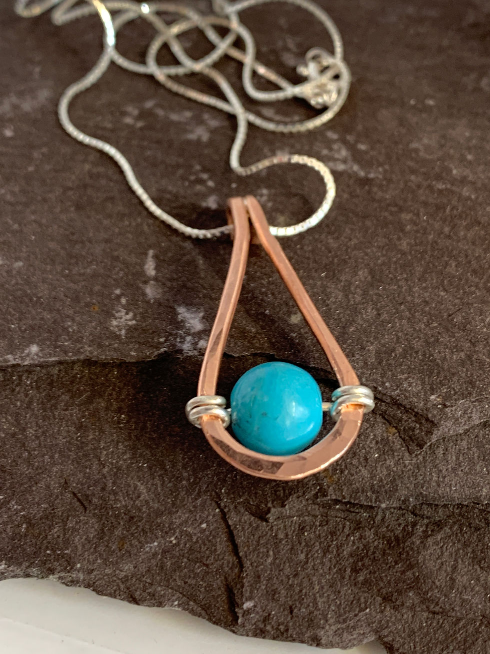 Thumbnail: Turquoise Ball in a Copper Teardrop Necklace