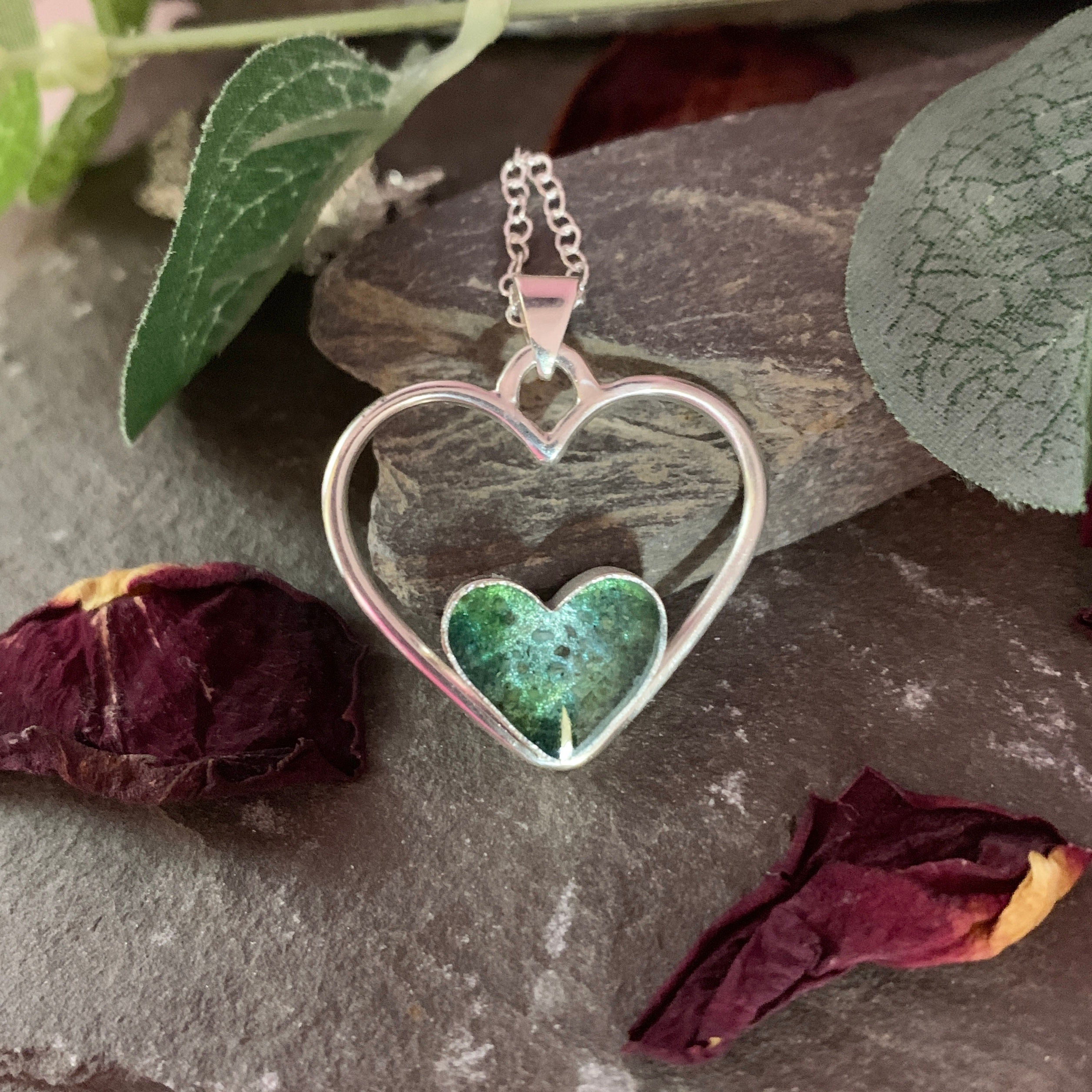 Hearts & Ashes GREEN Memorial Necklace